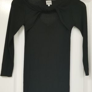 Armani Collezioni Black Semi Sheer Silk Knit Cut Out 3/4 Sleeve Top size 44 / M